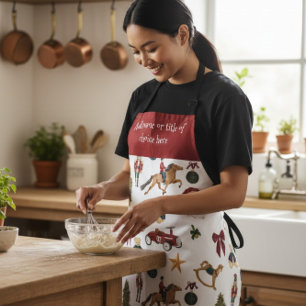Vintage Christmas Toys Pattern Red Apron