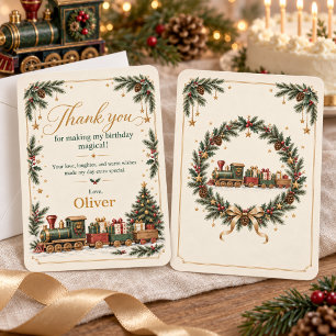 Vintage Christmas Train Birthday Thank You Card