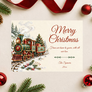 Vintage Christmas Train Merry Christmas Card