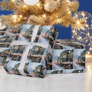 Vintage Christmas Train With Waving Polar Bear Wrapping Paper