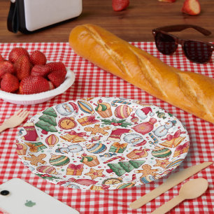 Vintage Christmas Treats & Holiday Cheer Pattern Paper Plate