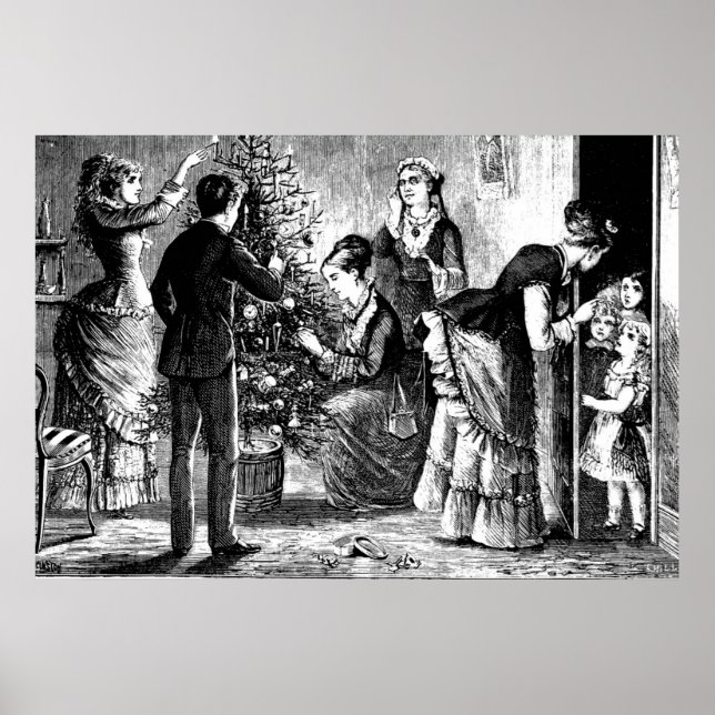 Vintage Christmas Tree and Family Sketch Poster (Front)