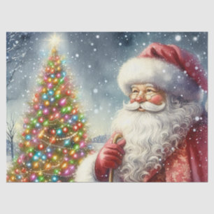 Vintage Christmas Tree and Santa Claus Holiday  Tissue Paper