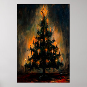 Vintage Christmas Tree Art Print Dark Academia