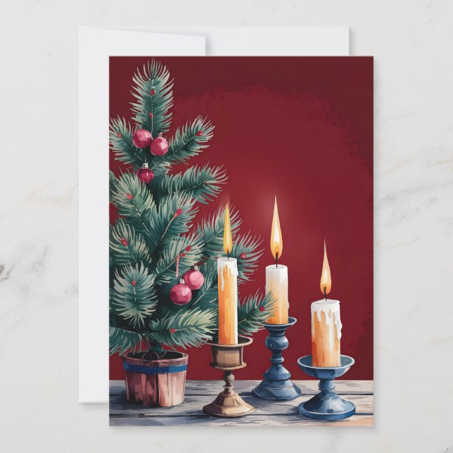 Vintage Christmas tree artistic with candles  Holiday Card (Front)