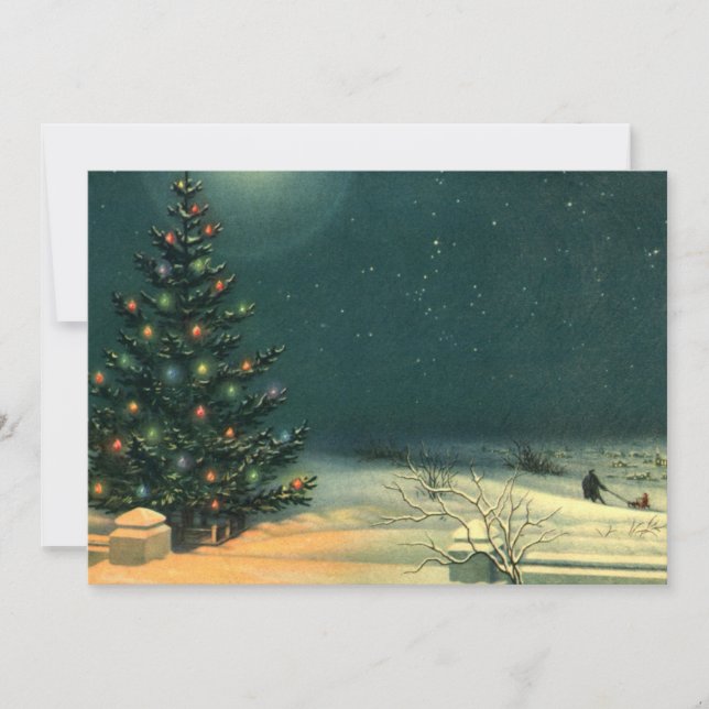 Vintage Christmas Tree at Night Invitation (Front)