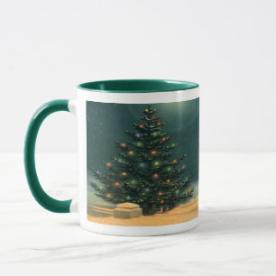 Vintage Christmas Tree at Night with Lights Mug