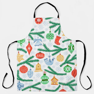 Vintage Christmas tree balls, decorations seamless Apron