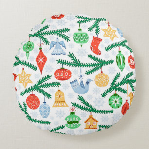 Vintage Christmas tree balls, decorations seamless Round Cushion