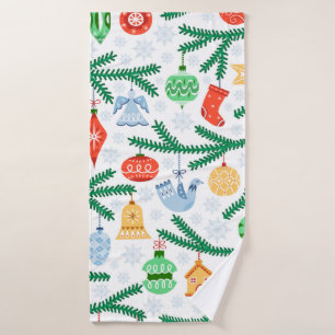 Vintage Christmas tree balls, seamless decorations Bath Towel