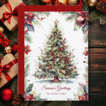 Vintage Christmas Tree botanical Holiday Card