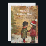 Vintage Christmas Tree Children Snow Holiday Card<br><div class="desc">Vintage Christmas greeting card with the painting of two children standing in the snow in front of a Christmas tree. Text says, "Merry Christmas" but is customisable for your own greeting. Personalised on the back with your message and name. Contact me for assistance with your customisation or to request additional...</div>
