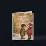 Vintage Christmas Tree Children Winter Snow Holiday Card<br><div class="desc">Folded vintage Christmas greeting card with the painting of two children standing in the snow in front of a Christmas tree. Text says, "Merry Christmas" but is customisable for your own greeting. Personalised on the back with your message and name. Contact me for assistance with your customisation or to request...</div>