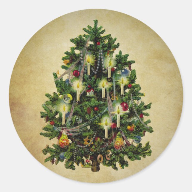 vintage christmas tree classic round sticker (Front)