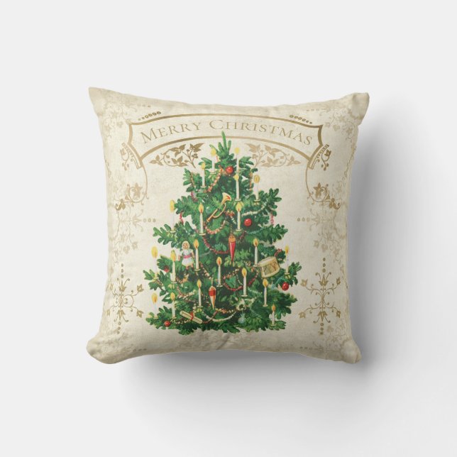 Vintage Christmas Tree Custom Throw Pillow (Front)
