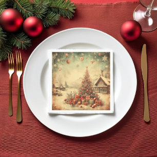 Vintage Christmas tree decorative festive Napkin