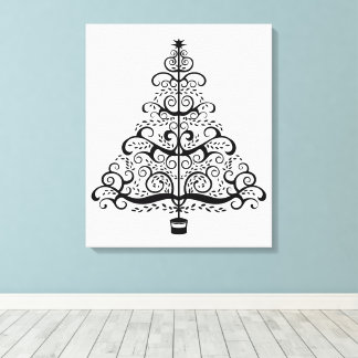 Vintage Christmas Tree Decorative Victorian Scroll Canvas Print