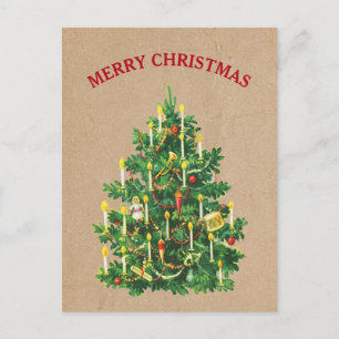 Vintage Christmas Tree Festive Kraft Brown Paper  Holiday Postcard