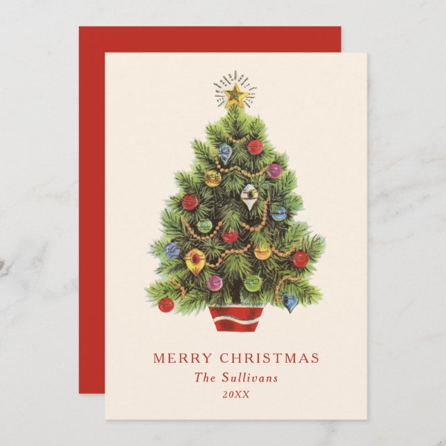 Vintage Christmas Tree Flat Holiday Card (Front/Back)