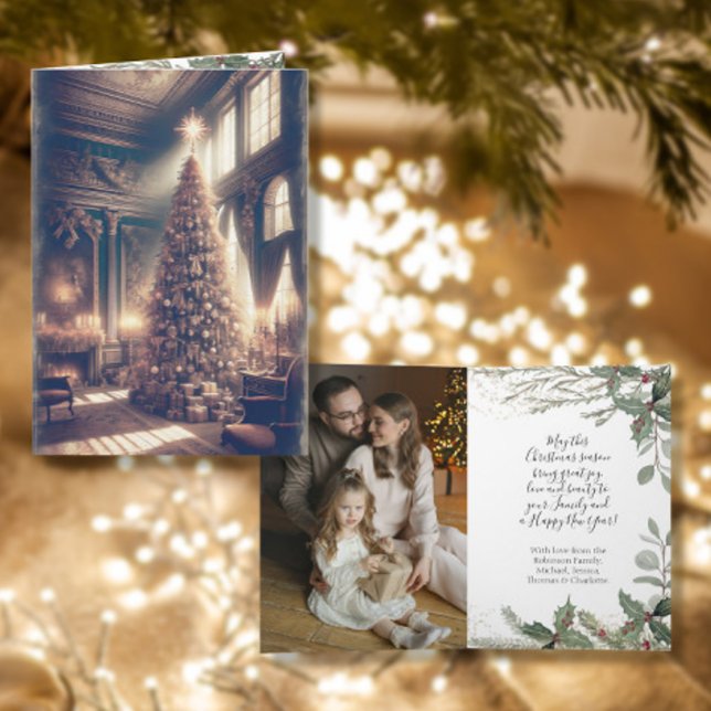 Vintage Christmas Tree French Chateau Family Photo Invitation (Creator Uploaded)
