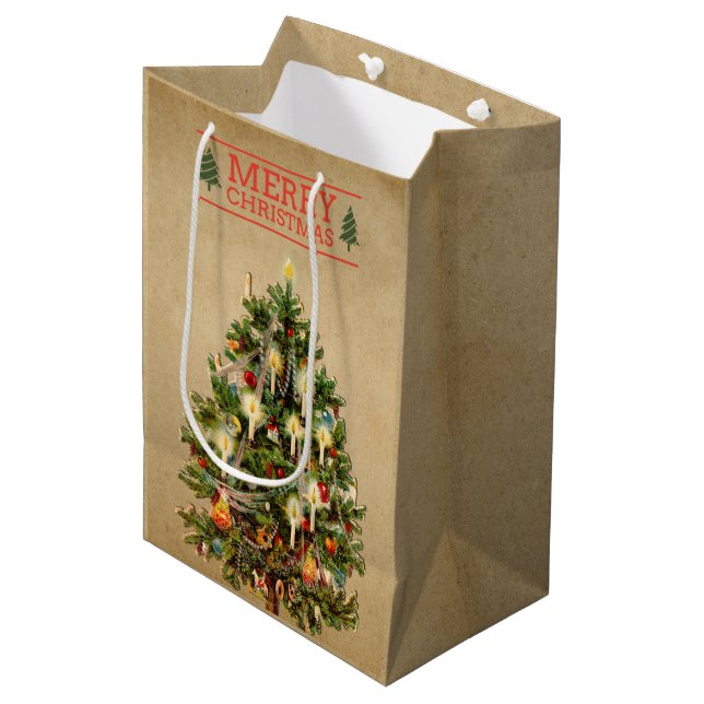 Vintage Christmas Tree Gift Bag (Front Angled)