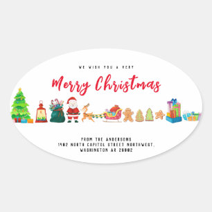 Vintage Christmas Tree, Gingerbread And Santa  Oval Sticker