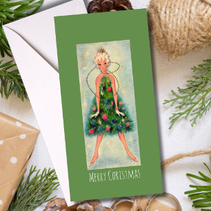 Vintage Christmas Tree Girl Holiday Card