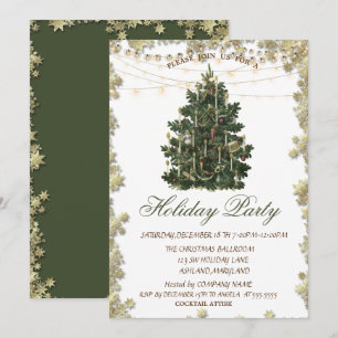 Vintage Christmas Tree Gold Stars Holiday  Invitation
