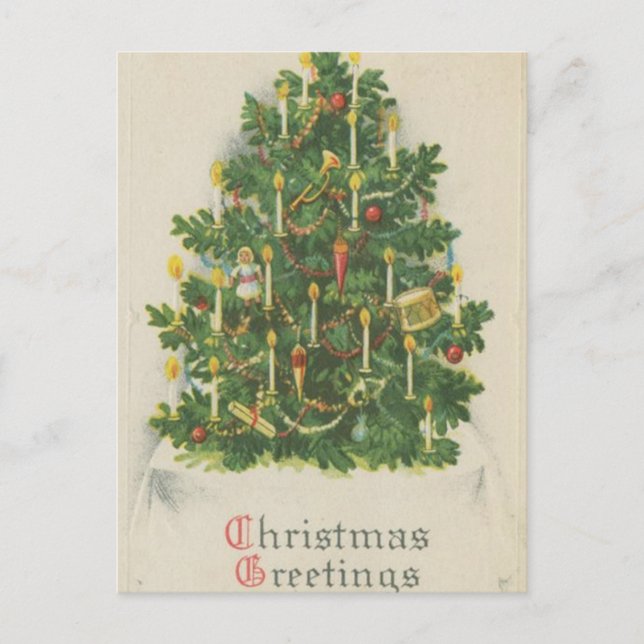 Vintage Christmas Tree Greetings Holiday Postcard (Front)