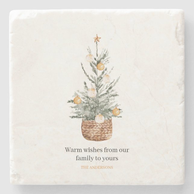 Vintage Christmas Tree | Happy Holiday  Stone Coaster (Front)