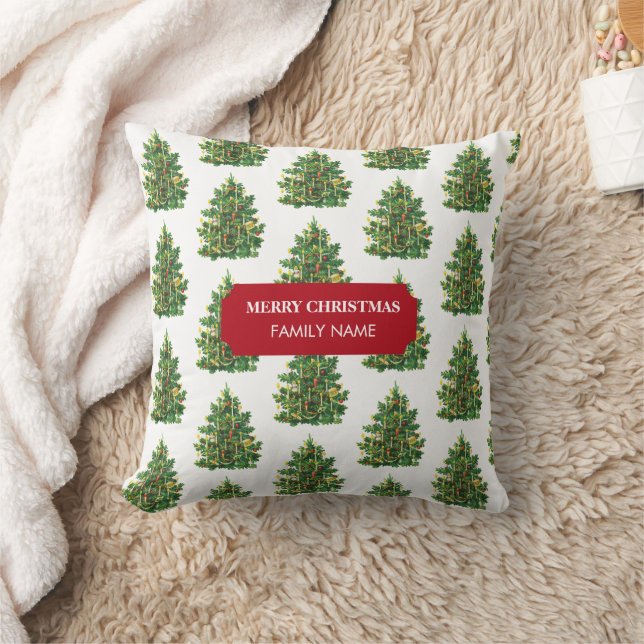 Vintage Christmas Tree Holiday Custom Name  Cushion (Blanket)