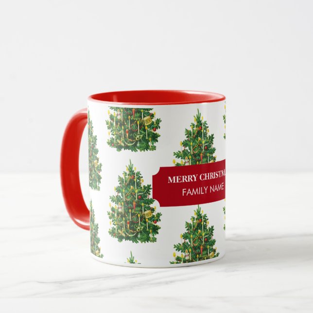 Vintage Christmas Tree Holiday Custom Name  Mug (Front Left)