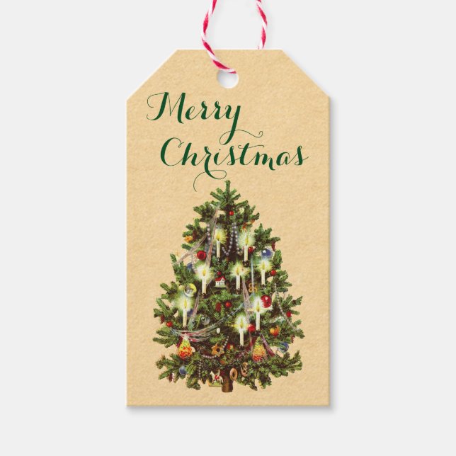 Vintage Christmas Tree Holiday Gift Tags (Front)