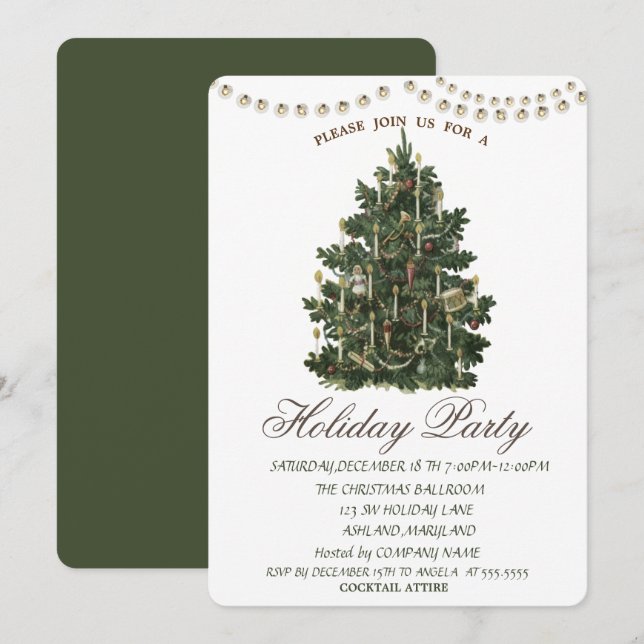 Vintage Christmas Tree Holiday Party   Invitation (Front/Back)