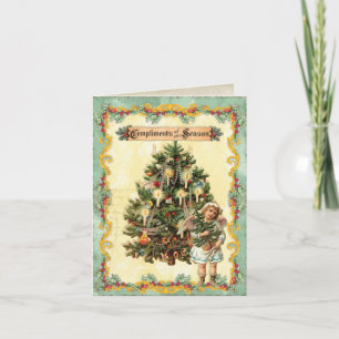 Vintage Christmas Tree, holly and angel Card