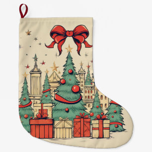 Vintage Christmas tree Large Christmas Stocking