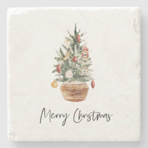 Vintage Christmas Tree   Merry Christmas  Stone Coaster