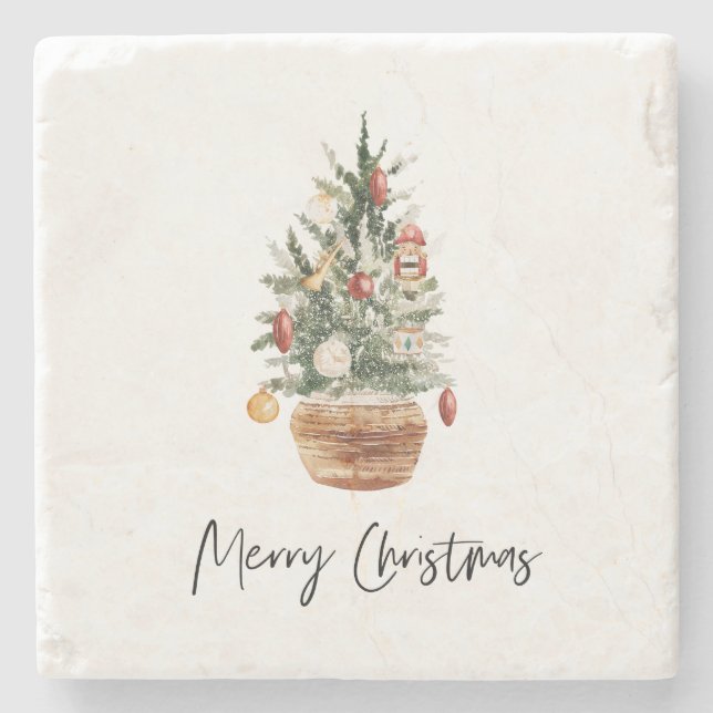 Vintage Christmas Tree | Merry Christmas  Stone Coaster (Front)
