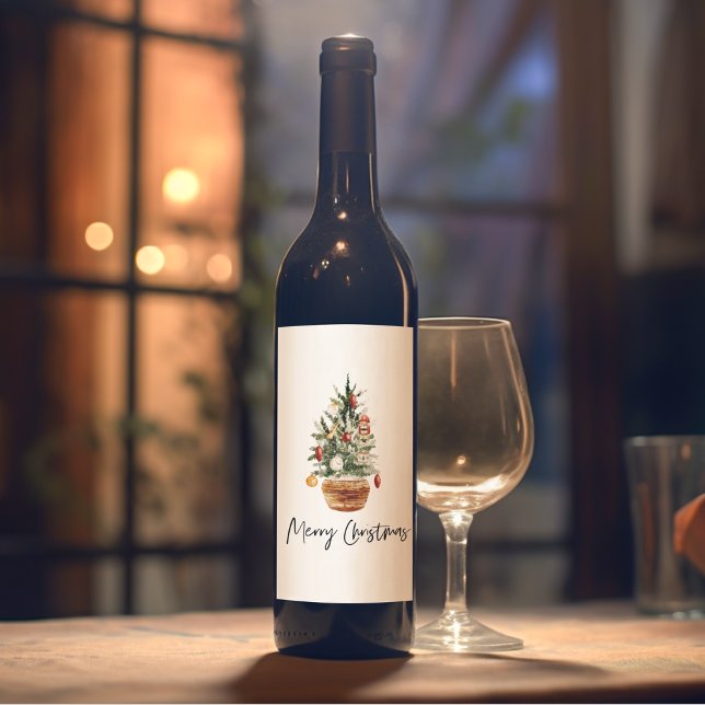Vintage Christmas Tree | Merry Christmas  Wine Label (Creator Uploaded)