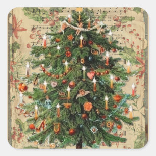 Vintage Christmas Tree Music Square Sticker