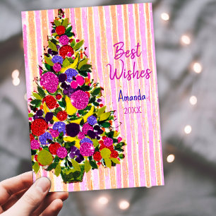 Vintage Christmas tree new year greeting  Holiday Card