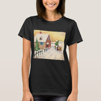 Vintage Christmas Tree on a Snowy Winter Road T-Shirt