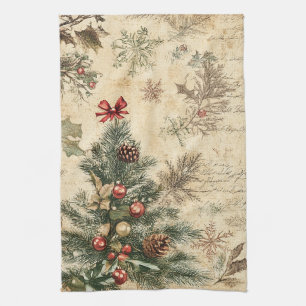 Vintage Christmas Tree & Ornament (3) Tea Towel
