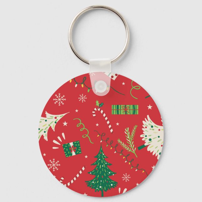 Vintage Christmas tree: ornamental design. Key Ring (Front)