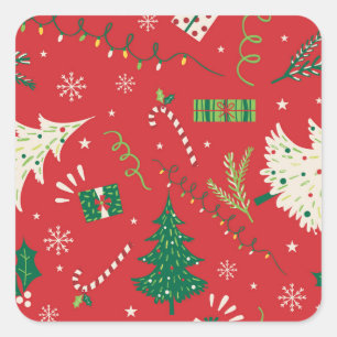 Vintage Christmas tree: ornamental design. Square Sticker