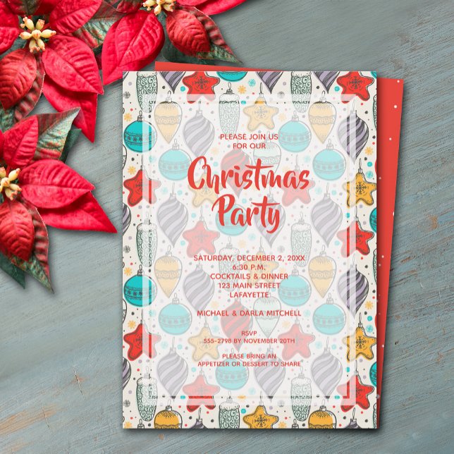 Vintage Christmas Tree Ornaments Party Invitation (Creator Uploaded)