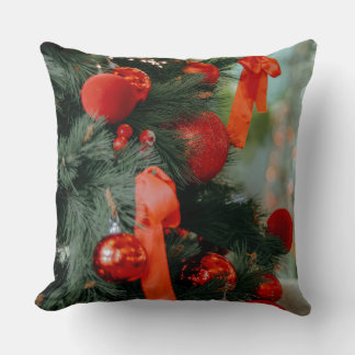 Vintage Christmas Tree Ornaments Red Ribbon Holida Cushion