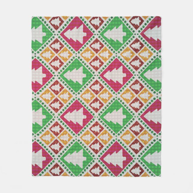 Vintage Christmas Tree Pattern. Fleece Blanket (Front)