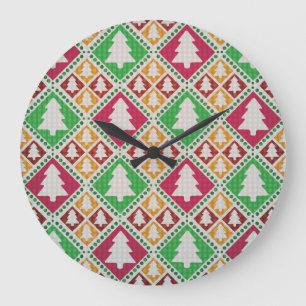 Vintage Christmas Tree Pattern. Large Clock