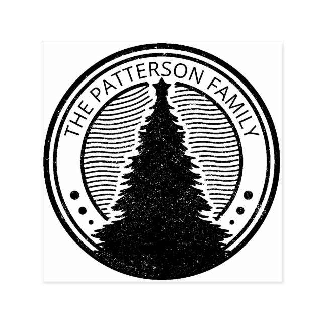 Vintage Christmas Tree Personalised Circle Self-inking Stamp (Design)